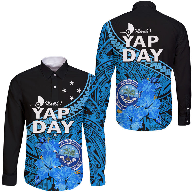 Yap State Day Hawaii Long Sleeve Button Shirt Yap Flag and FSM Seal