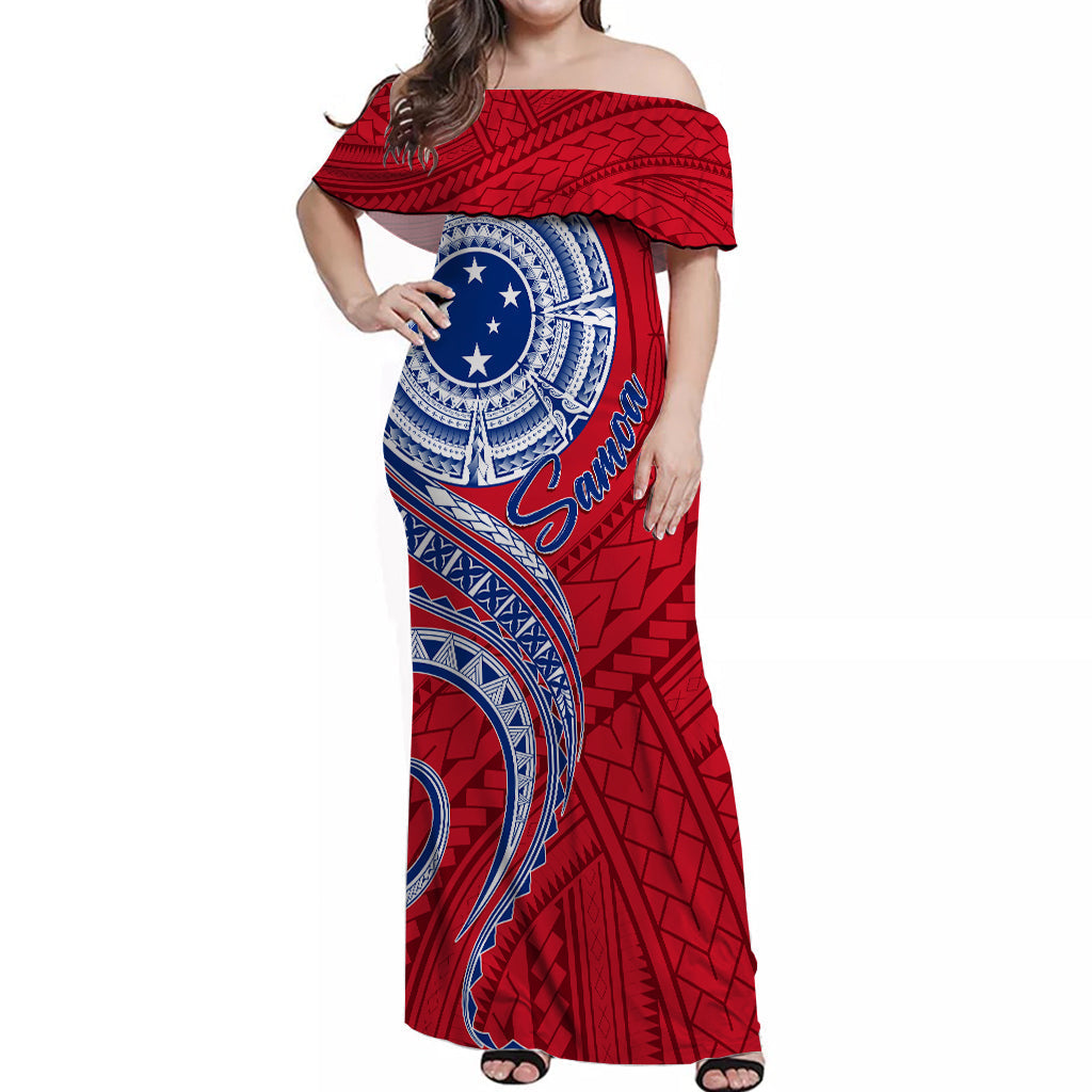 Samoa Off Shoulder Long Dress Independence Day Flag Style