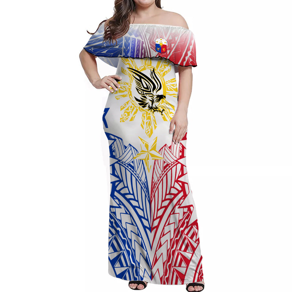 Philippines Off Shoulder Long Dress Filipino Sun with Eagle