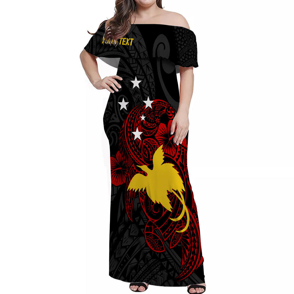 Personalised Papua New Guinea 47th Independence Off Shoulder Long Dress Tribal Turtle
