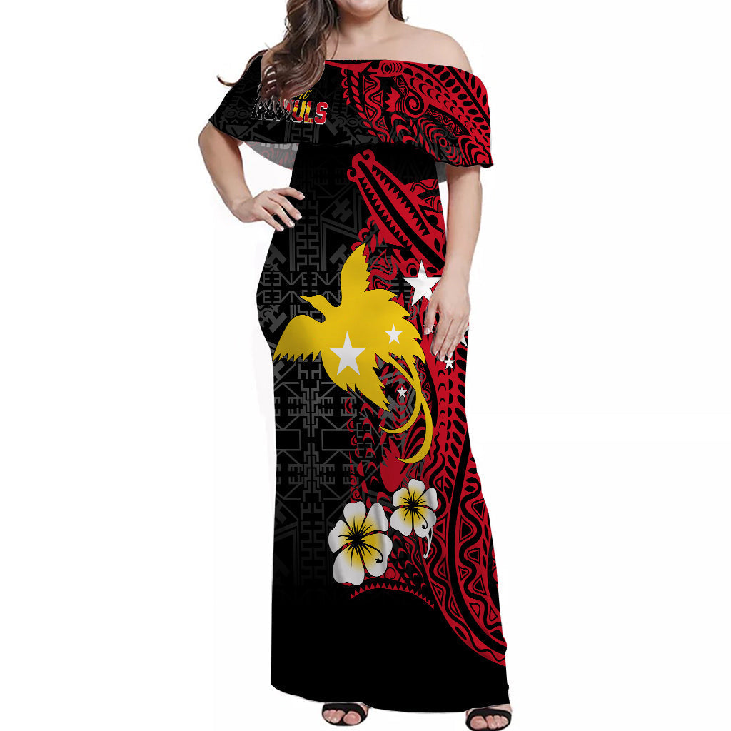 Papua New Guinea Independence Off Shoulder Long Dress PNG Kumuls Tribal Crocodile