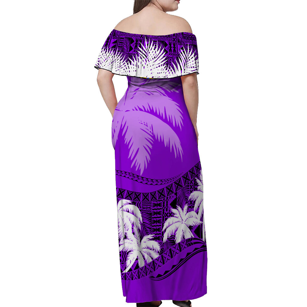 Fiji Day Off Shoulder Long Dress Flying Fijians Masi Kesa Style Violet