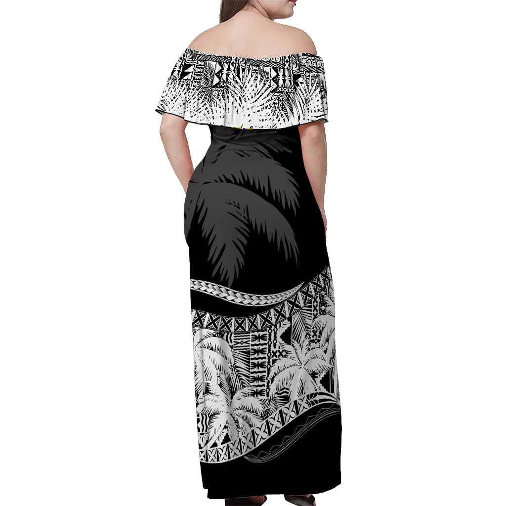 Fiji Day Off Shoulder Long Dress Flying Fijians Masi Kesa Style Black