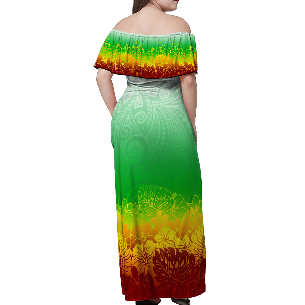 Polynesian Pride Dress Tribal Polynesian Ombre Reggae Dip Dye Off Shoulder Long Dress