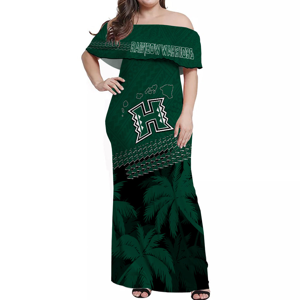 Hawaii Rainbow Warriors Off Shoulder Long Dress Laau Pama