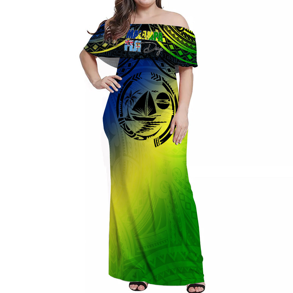 Malampa Fiji Day Off Shoulder Long Dress Flags Mix Style