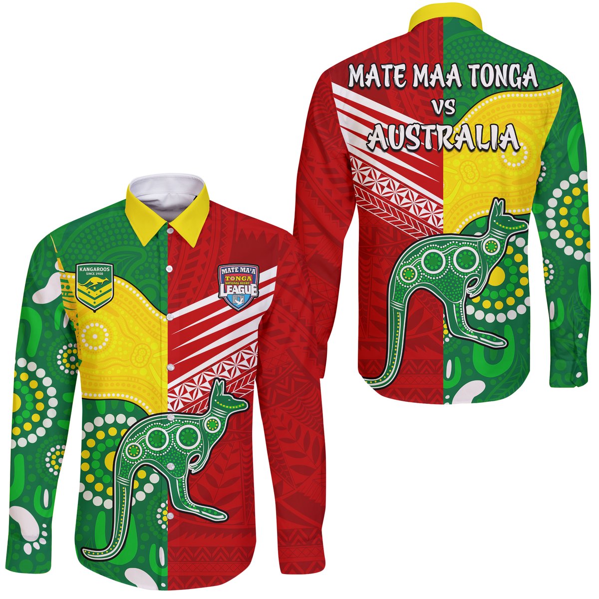 Australia Kangaroos and Mate Maa Tonga Hawaii Long Sleeve Button Shirt No2