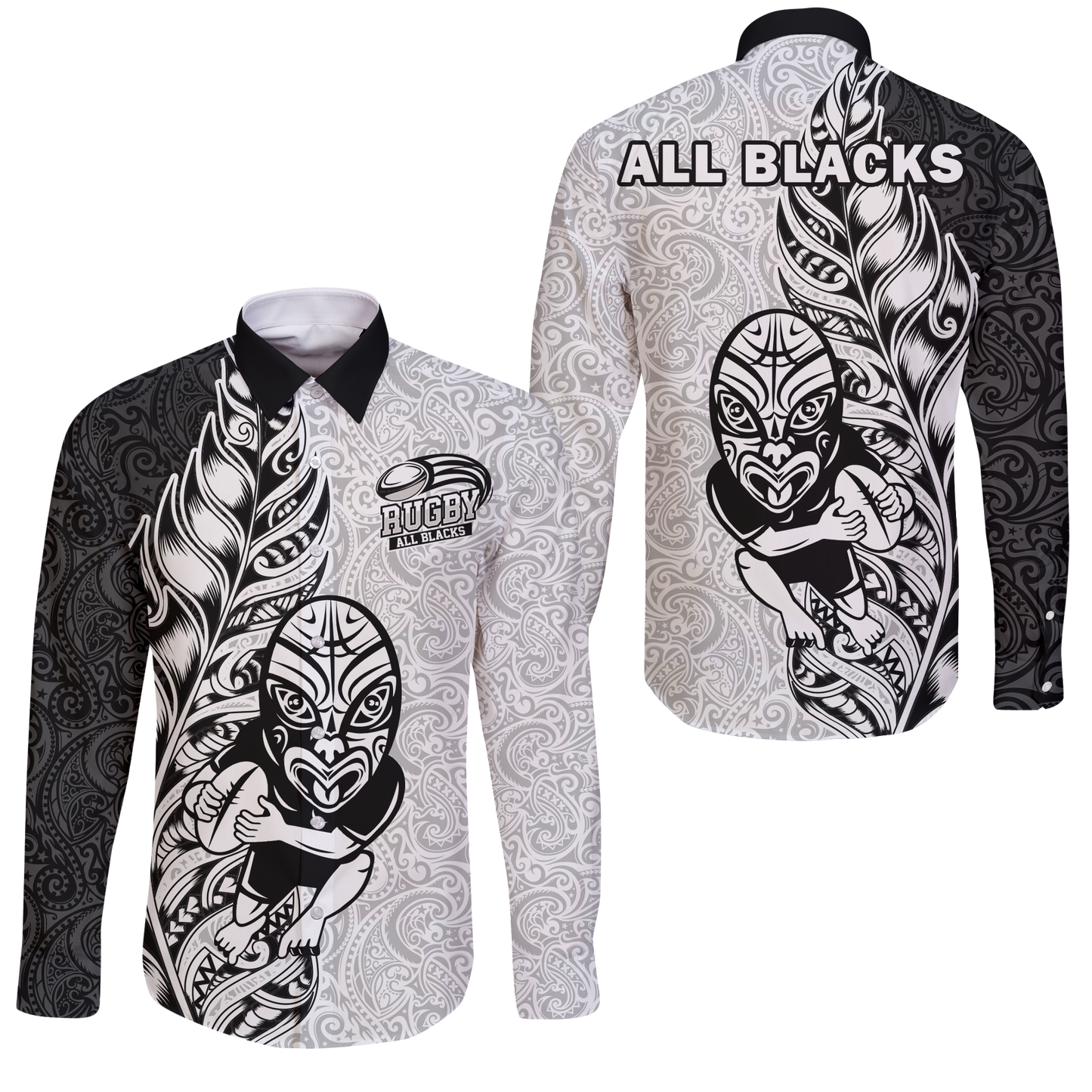 New Zealand Maori All Black Rugby Long Sleeve Button Shirt