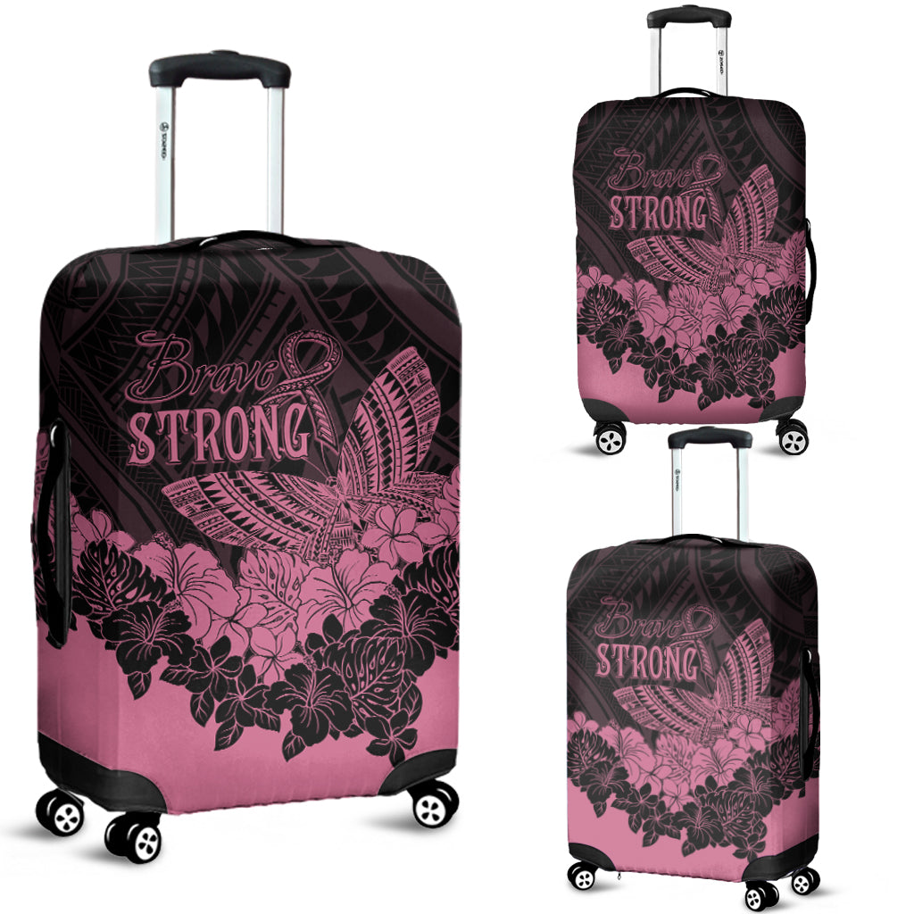 Polynesian Breast Cancer Awareness Luggage Cover Floral Butterfly