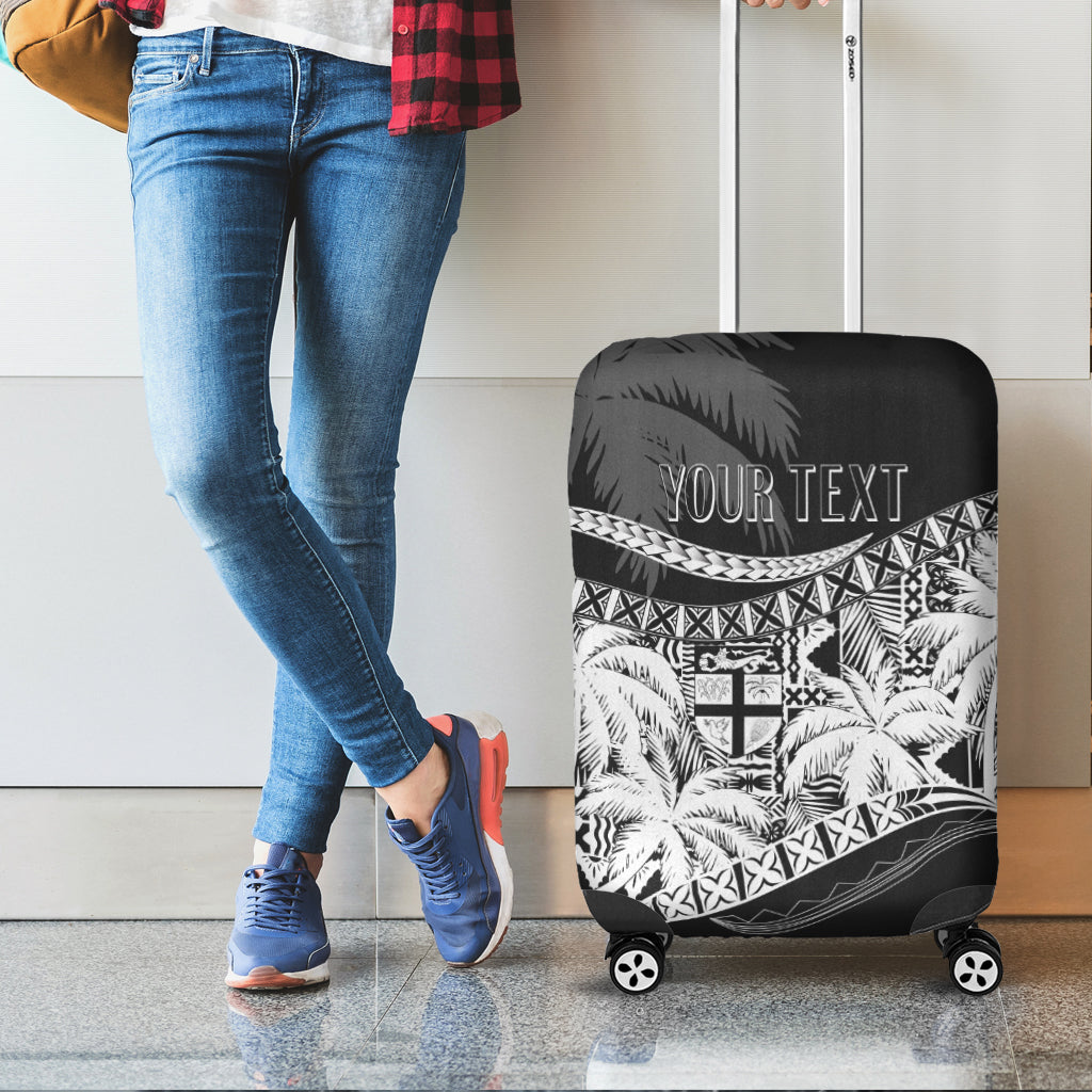 Personalised Fiji Day Luggage Cover Flying Fijians Masi Kesa Style Black