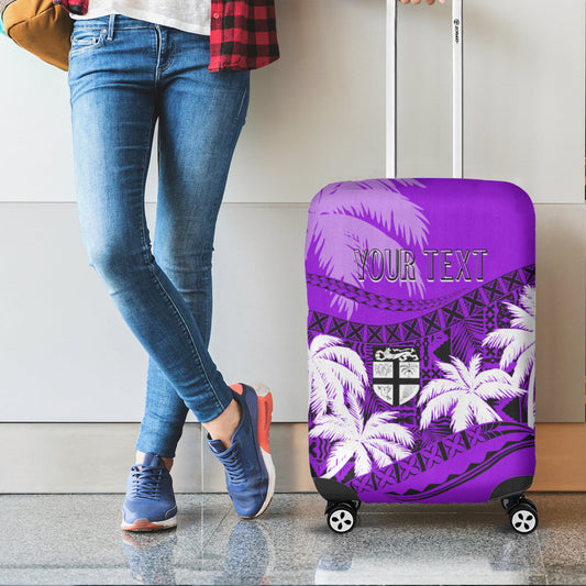 Personalised Fiji Day Luggage Cover Flying Fijians Masi Kesa Style Violet