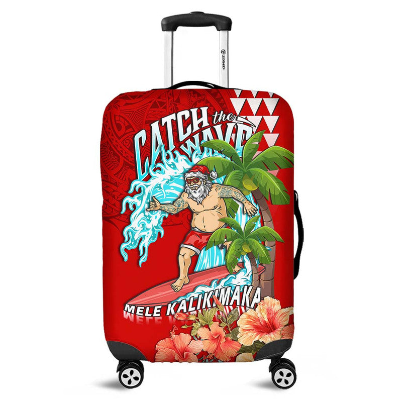Hawaii Mele Kalikimaka Luggage Cover Santa Claus Surfing Xmas Time