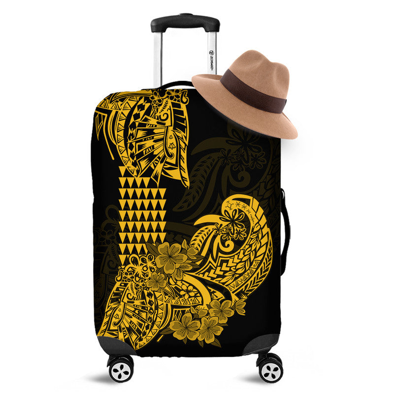 Hawaii Kakau Luggage Cover Polynesian Floral Tribal Gold Version