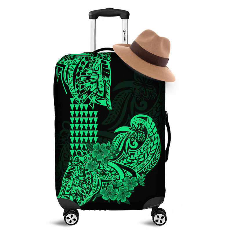 Hawaii Kakau Luggage Cover Polynesian Floral Tribal Green Version