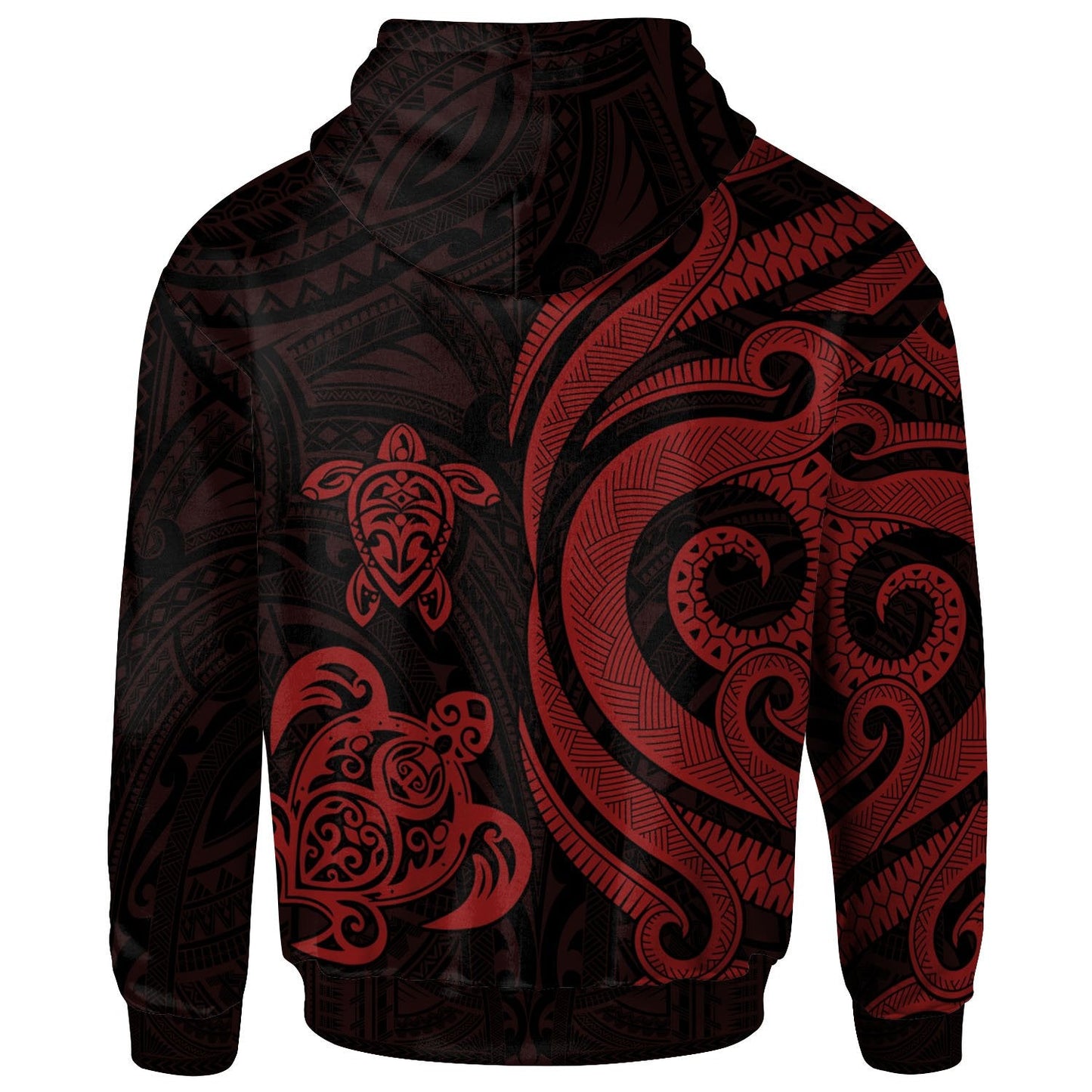 Polynesian Hawaii Zip Up Hoodie Red Tentacle Turtle