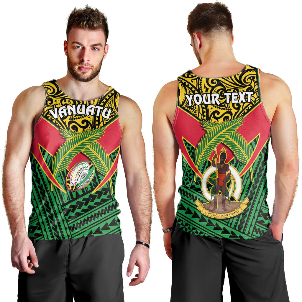 Custom Personalised Vanuatu Rugby Men Tank Top Coat Of Arms Polynesian Pattern