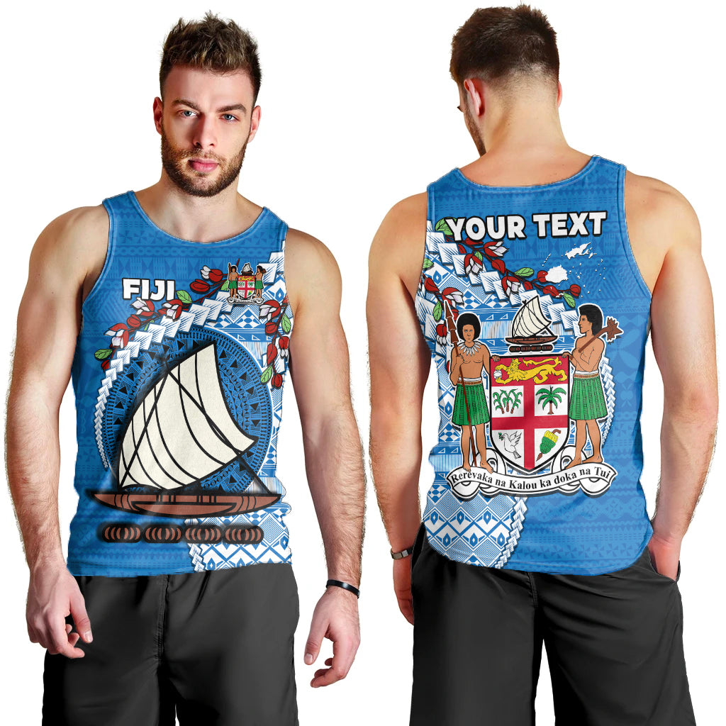 Custom Personalised Fiji Men Tank Top Fijian Drua Mix Tagimaucia Flower Blue Style
