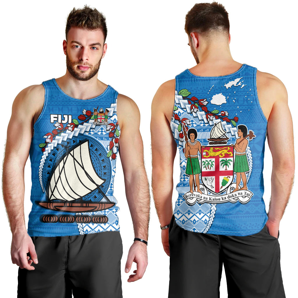 Fiji Men Tank Top Fijian Drua Mix Tagimaucia Flower Blue Style