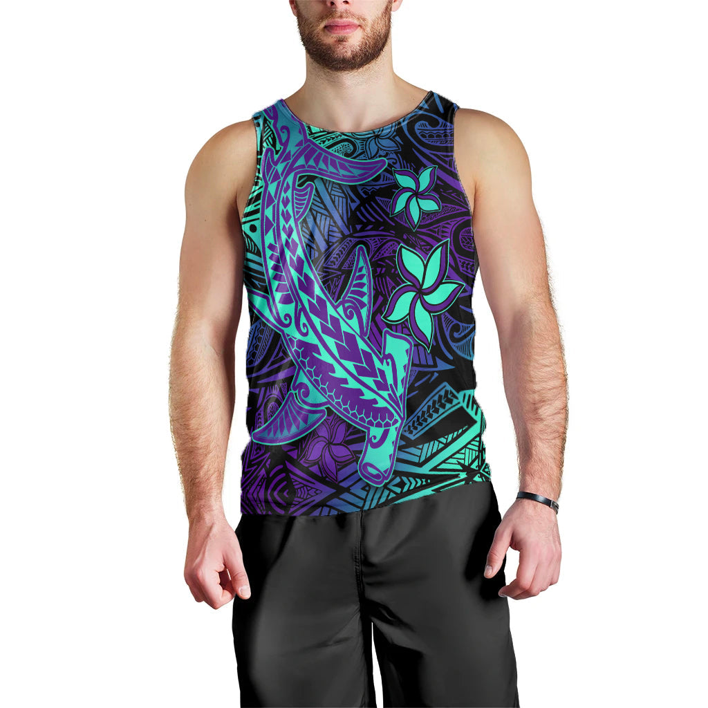 Custom Personalised Polynesian Men Tank Top Purple Paradise Hawaiian Tribal Hammerhead Shark