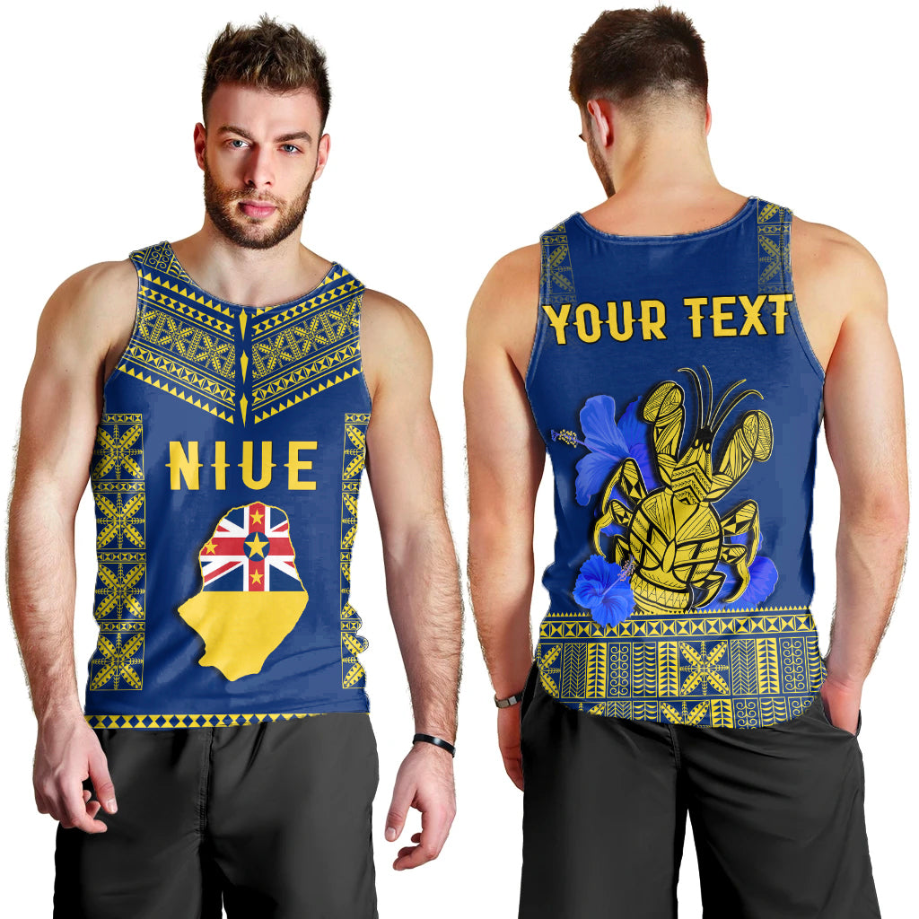 Custom Personalised Niue Men Tank Top Happy Constitution Day Niuean Hiapo Crab With Map