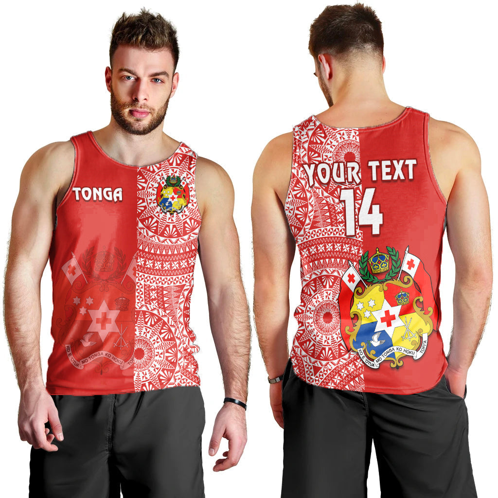 Custom Text And Number Tonga Men Tank Top Tongan Coat Of Arms Ngatu Pattern