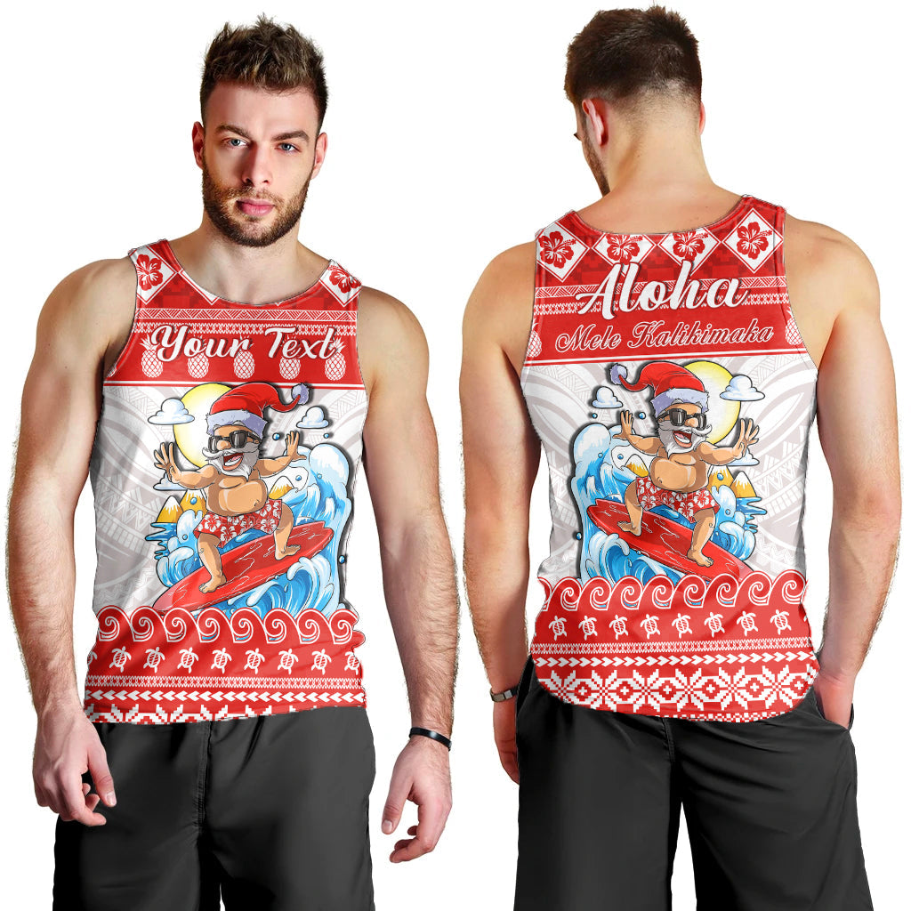 Custom Personalised Hawaii Christmas Men Tank Top Surfing Santa Mele Kalikimaka Polynesian