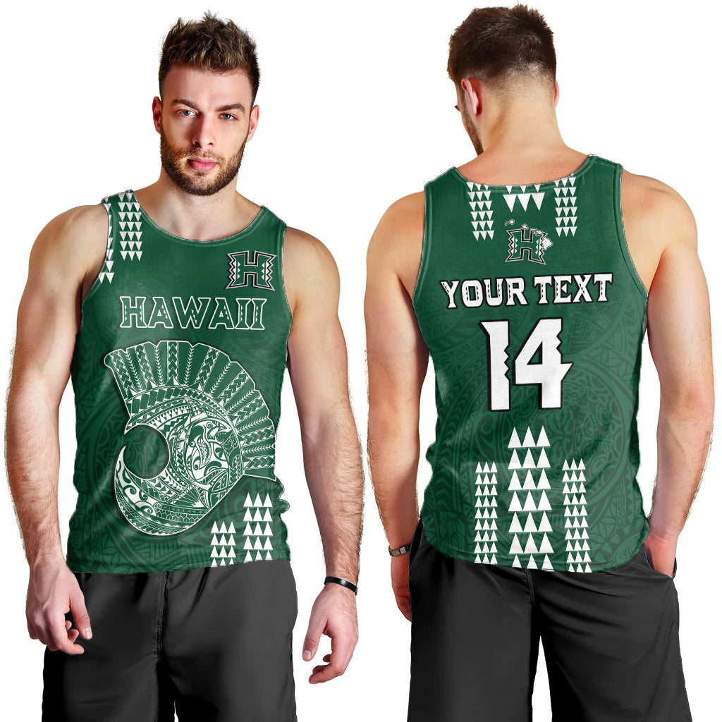Custom Text And Number Hawaii Football Men Tank Top Kakau Rainbow Warriors Helmet