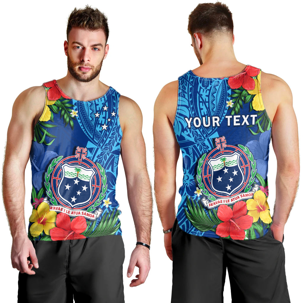 Custom Personalised Samoa Men Tank Top Coat Of Arms Mix Tropical Flowers