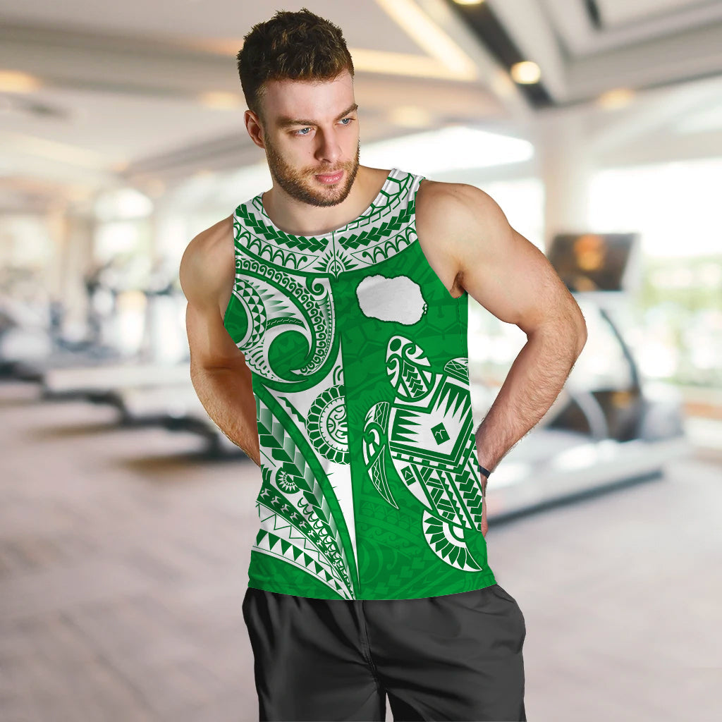 Rarotonga Cook Islands Men Tank Top Turtle and Map Style Green