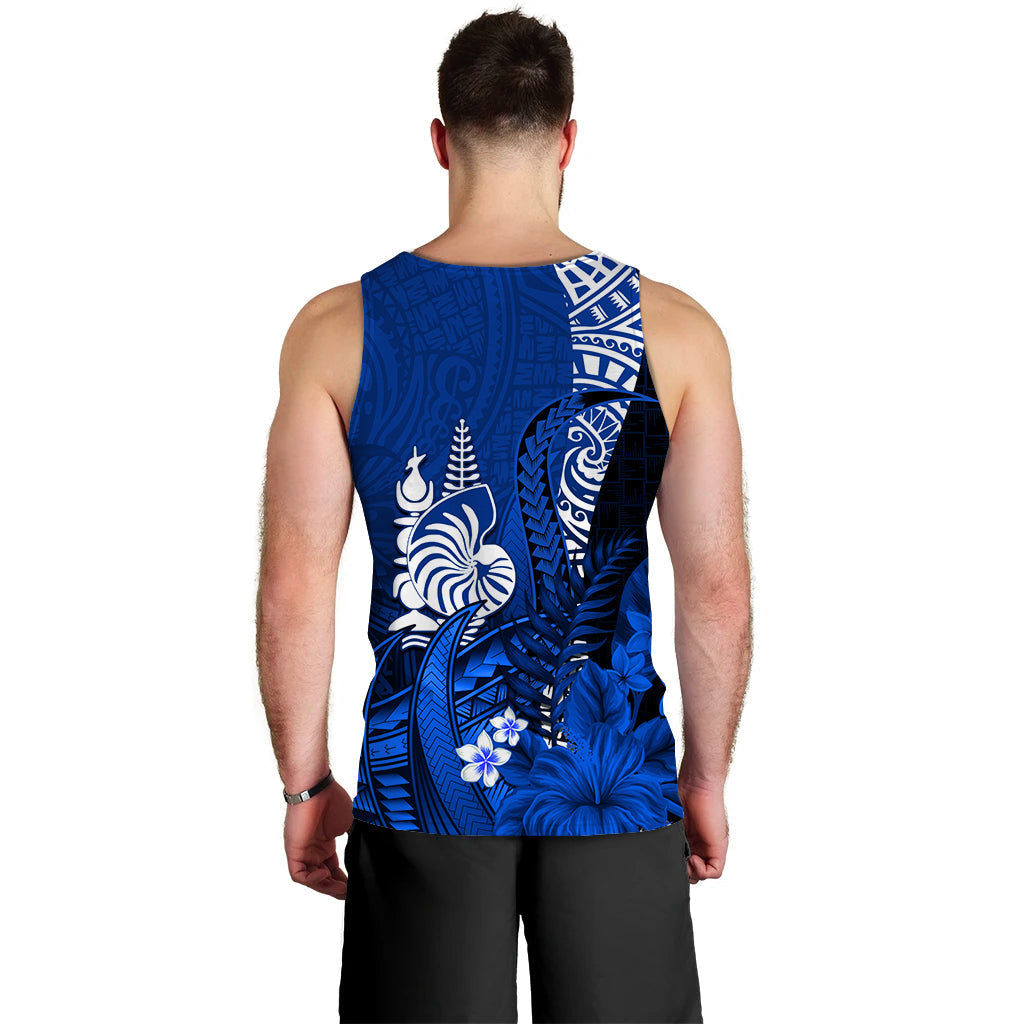 Custom Personalised New Caledonia Men Tank Top Nautilus Blue Polynesian Hibiscus