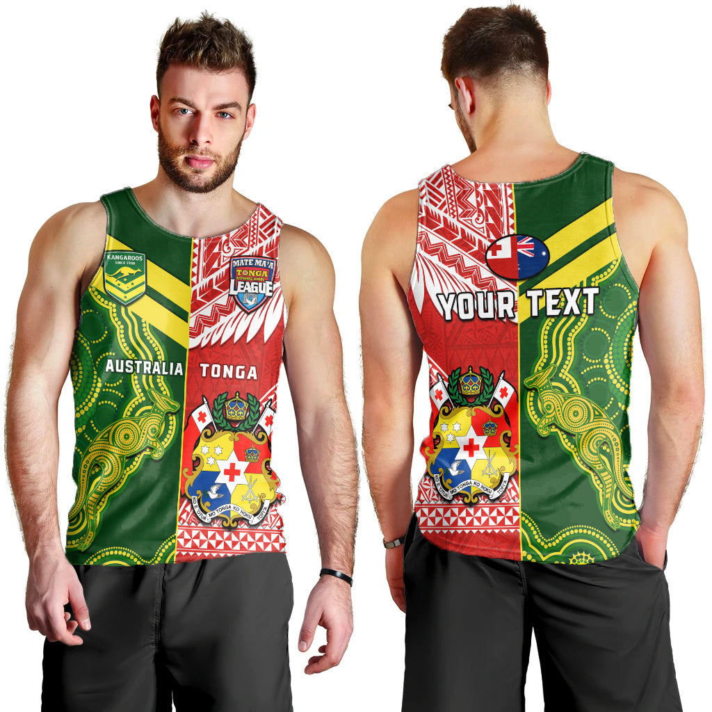 Custom Personalised Tonga And Australia Rugby Men Tank Top Mate Maa Tonga Mix Kangaroos