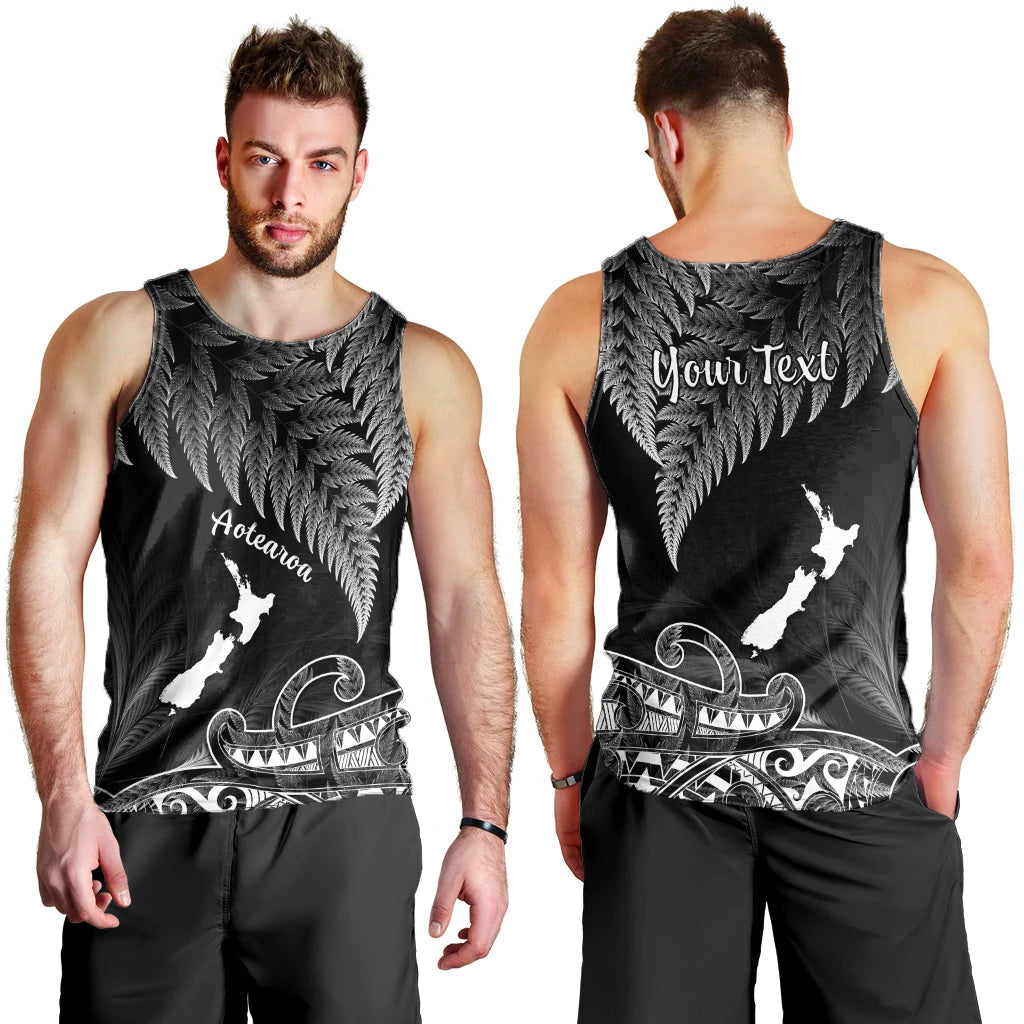 Custom Personalised New Zealand Silver Fern Men Tank Top Aotearoa Map Maori