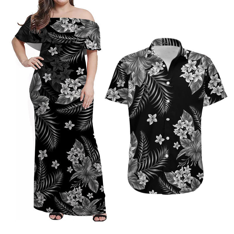 Hawaiian Matching Outfits For Couples Hawaii Summer Colorful Combo Dress And Shirt Gray