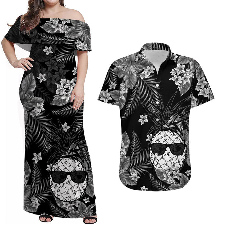 Hawaii Matching Clothes For Couples Hawaii Summer Colorful Pineapple Combo Dress And Shirt Gray