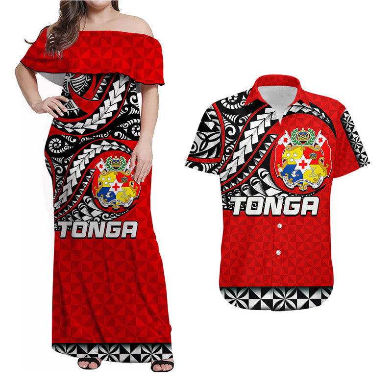 Matching Outfits For Couples Tonga Combo Dress And Shirt Polynesian Tattoo