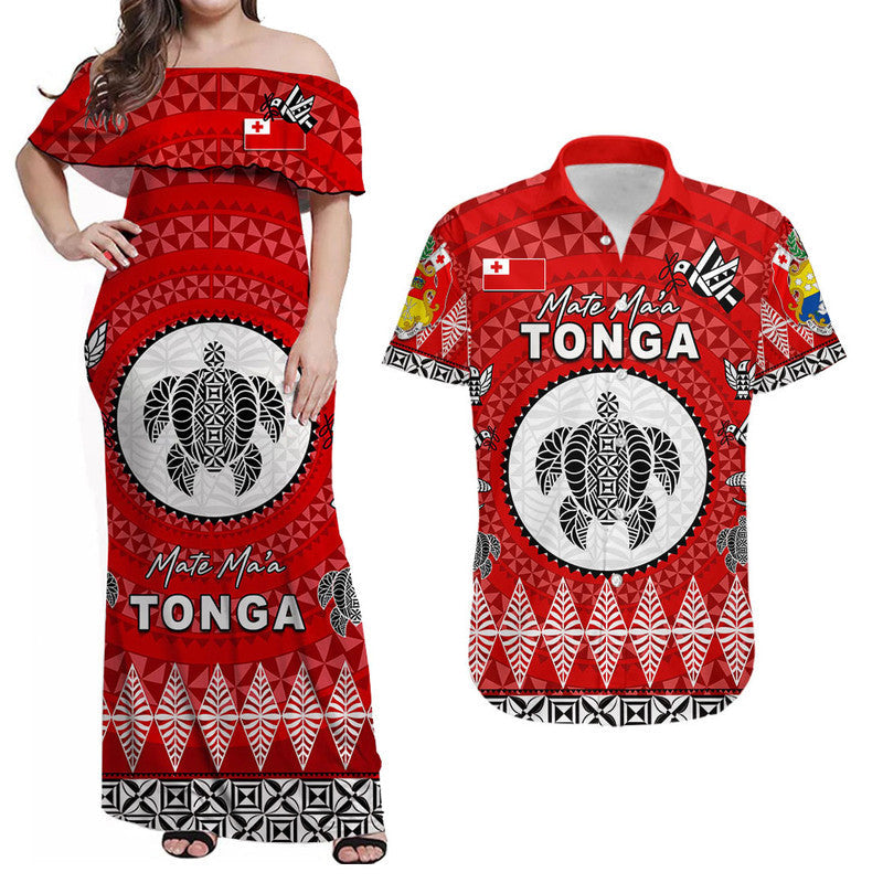 Matching Outfits For Couples Mate Ma'a Tonga Ngatu Fonu Rugby Combo Dress And Shirt