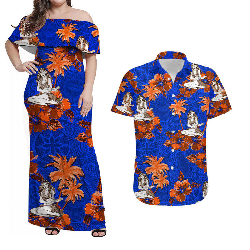 Hawaiian Matching Couple Outfits Dress And Shirt Hawaii Summer Hula Girl No.7
