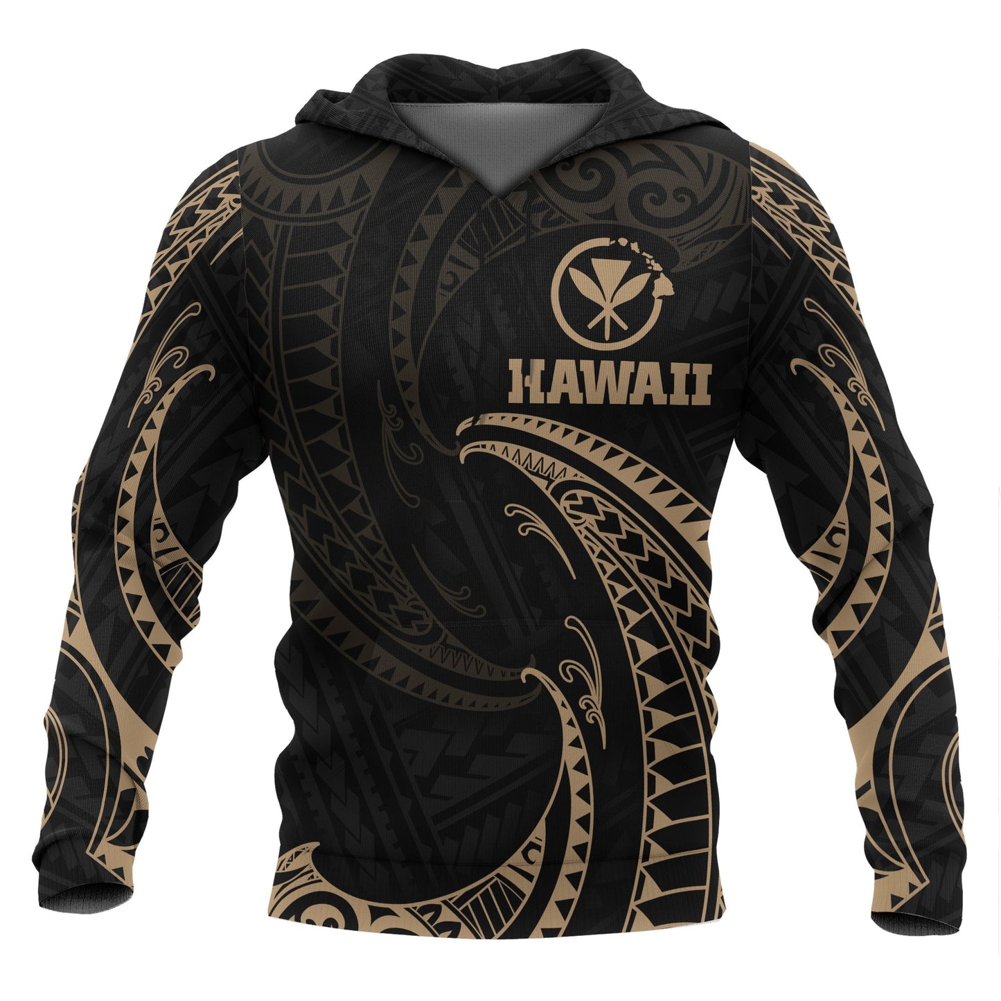 Hawaii Polynesian Hoodie Gold Tribal Wave