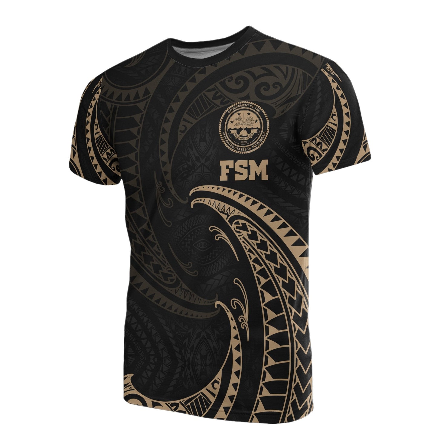 Federated States of Micronesia All Over T Shirt Gold Tribal Wave