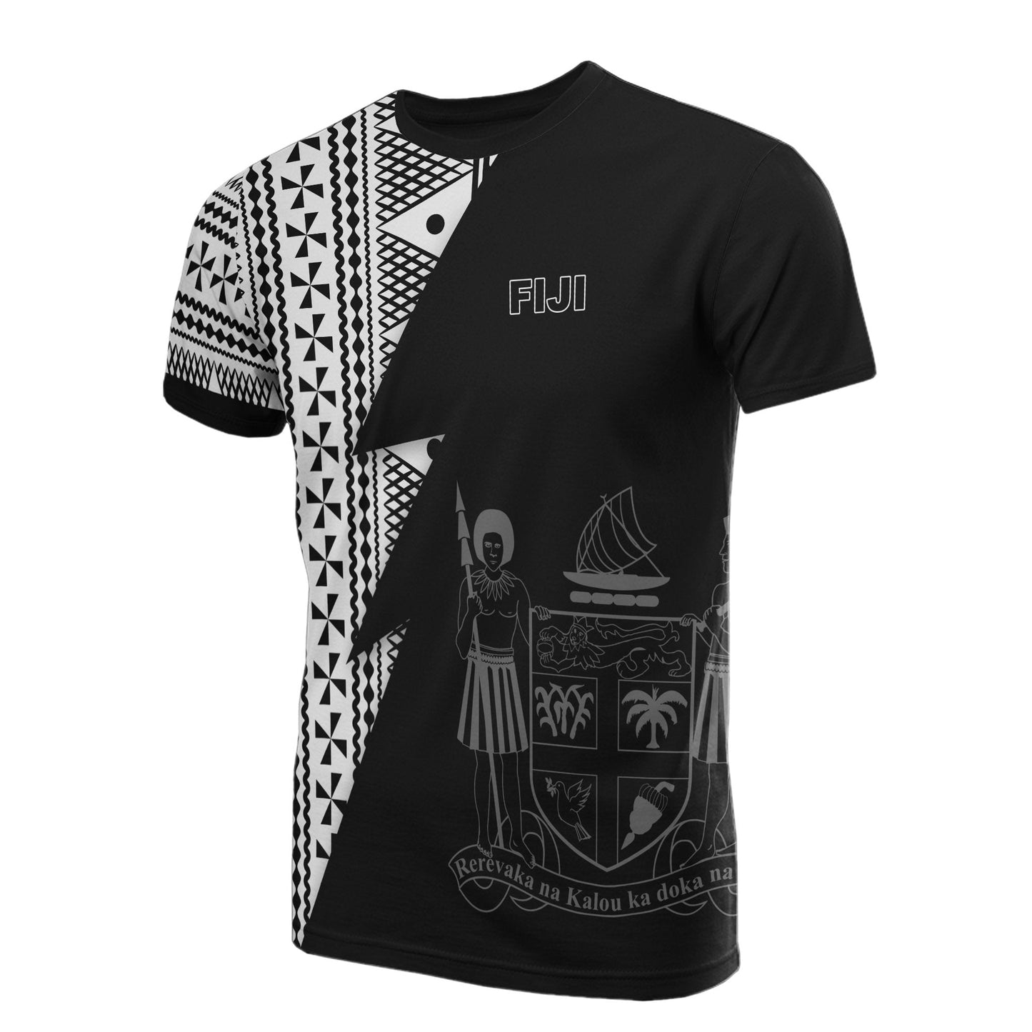 Fiji All Over T - Shirt - Fiji Coat Of Arms Melanesian Pattern Flash