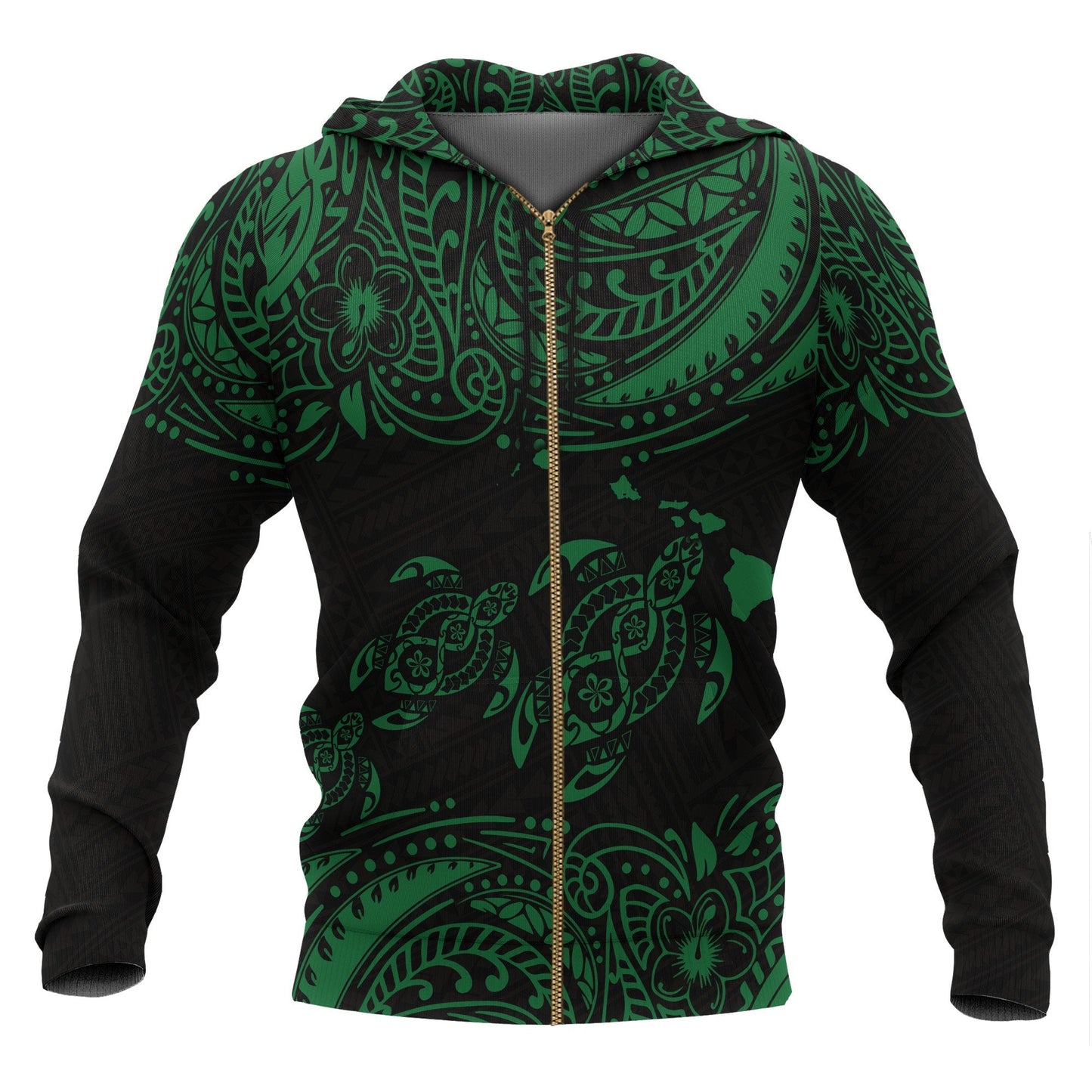 Hawaii Polynesian All Over Zip Up Hoodie Green Sea Turtle