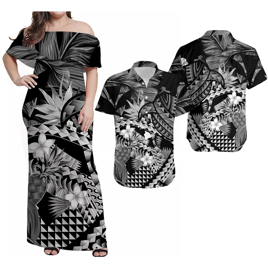 Hawaii Matching Outfits For Couples Polynesian Hawaiian With Turrtle Combo Dress And Shirt No.8