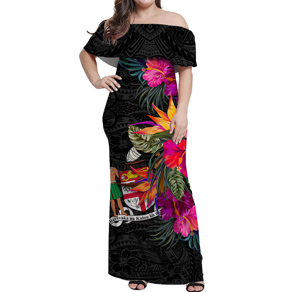 Fiji Hibiscus Polynesian Tribal Women Off Shoulder Long Dress