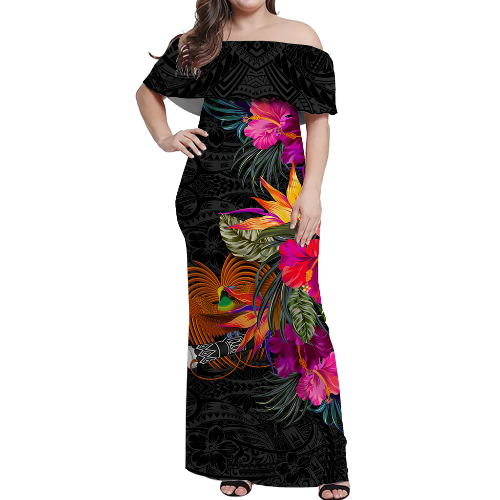 Papua New Guinea Hibiscus Polynesian Tribal Women Off Shoulder Long Dress