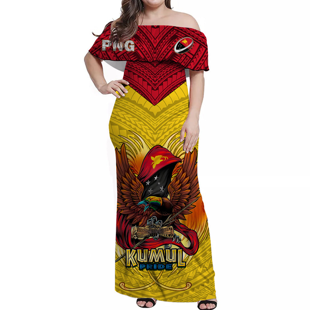 Papua New Guinea Rugby Kumul Pride Off Shoulder Long Dress