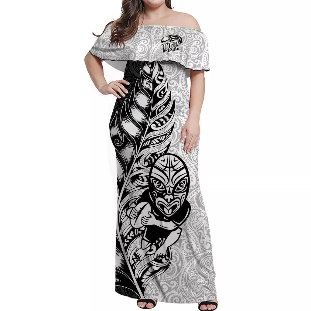 New Zealand Maori All Black Rugby Off Shoulder Long Dress