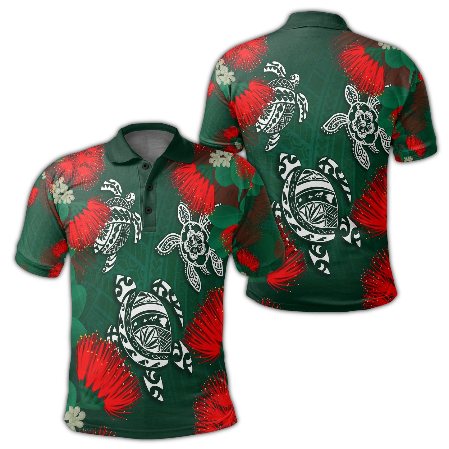 Hawaii Lehua Flowers Turtle Poly Polo Shirt - Ser Style