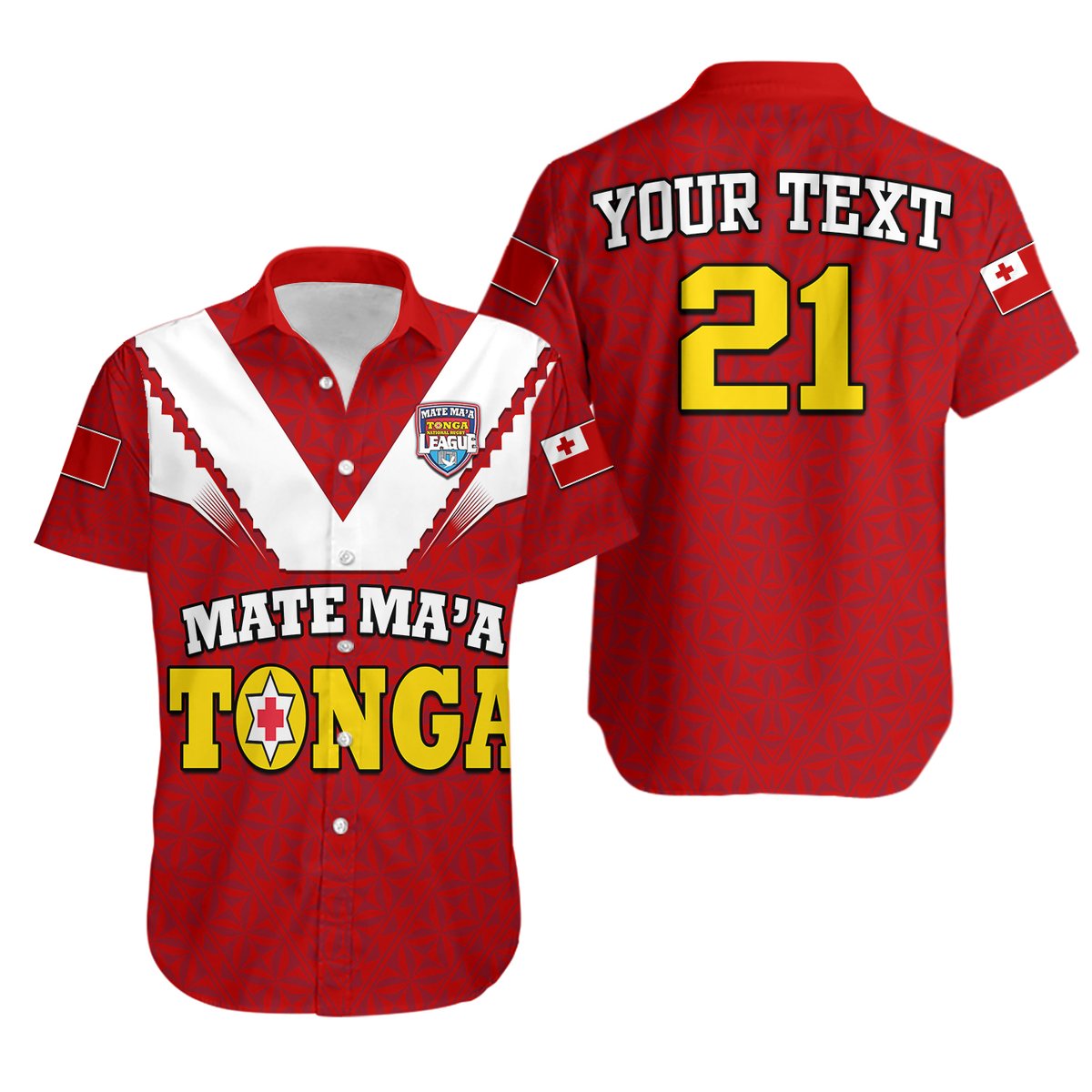 Custom Personalised Mate Ma'a Tonga Rugby Hawaiian Shirt Tongan Kupesi Red Style