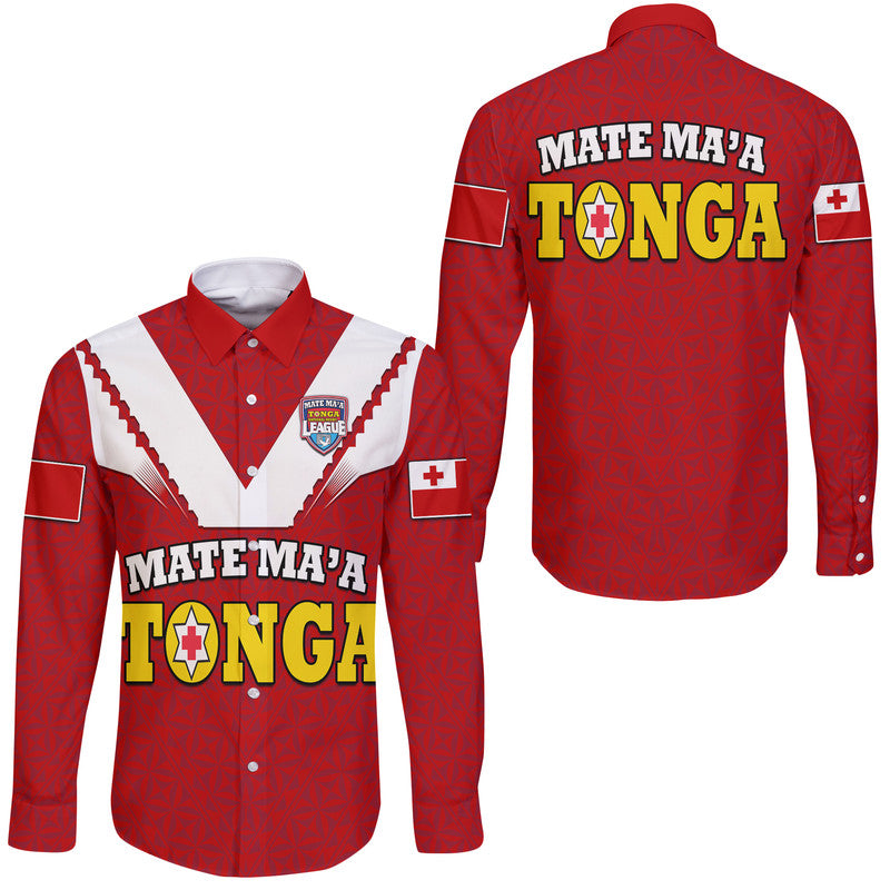 Mate Ma'a Tonga Rugby Hawaii Long Sleeve Button Shirt Tongan Kupesi Red Style