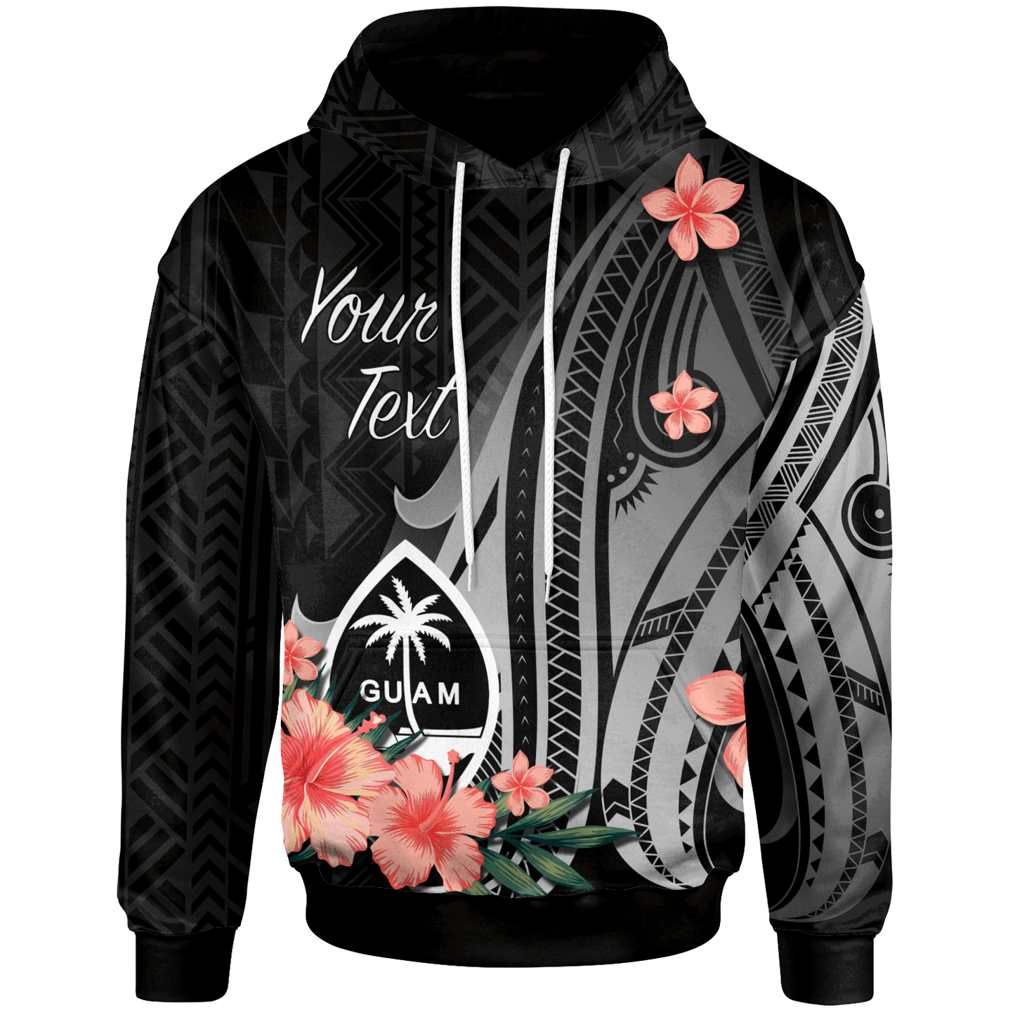 Custom Text Guam Personalised Custom Hoodie Polynesian Hibiscus Pattern Style